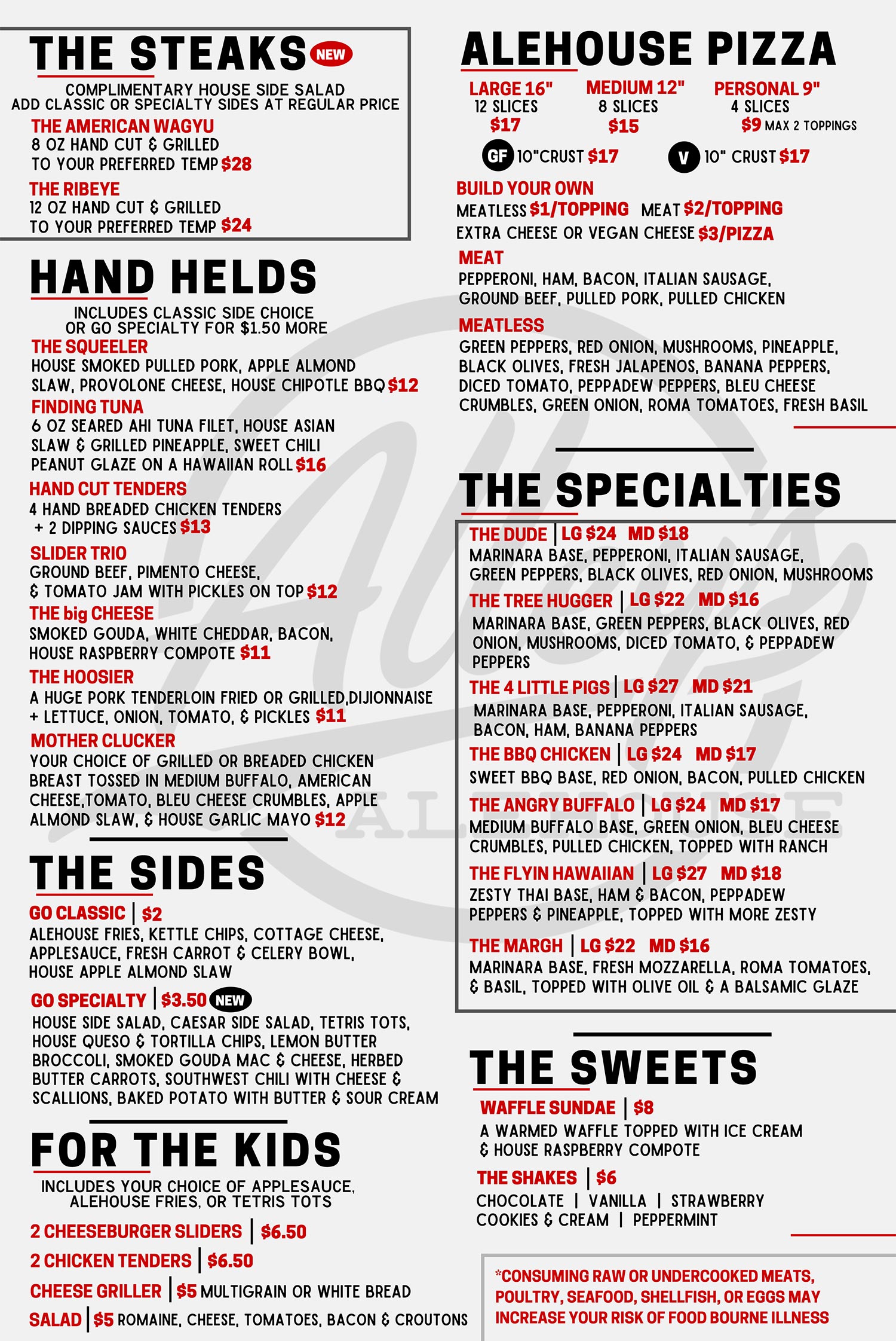 Food Menu Pinheads Bowling